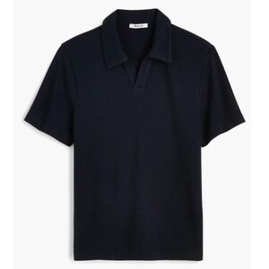 Madewell Men's Navy Johnny-Collar Polo Heavyweight Mesh Textured Short Sleeve XS